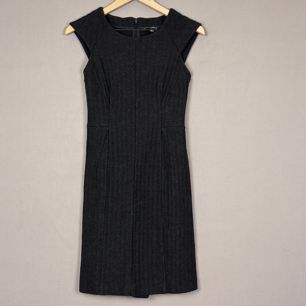 Banana Republic 100% Wool Fit & Flare Dress 6 Charcoal Gray Herringbone